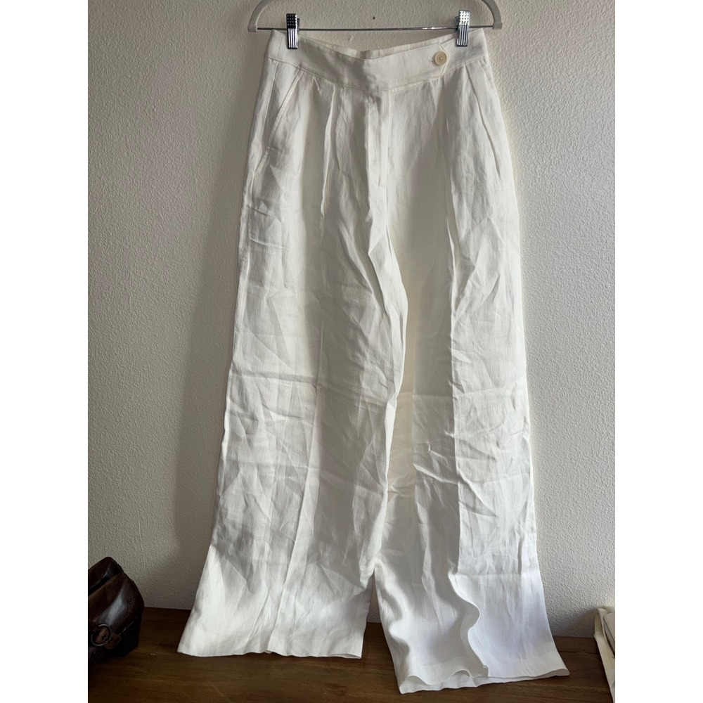 Massimo Dutti Women Linen Pants US 4 White Wide Leg High Rise